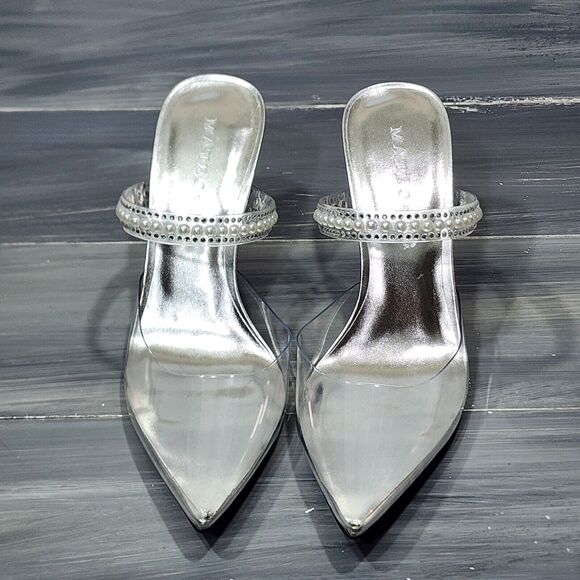 MATEO BY INC Cindy Stiletto Dress Sandles Heeled Mules Clear Pointy Toe 9.5 M - Picture 7 of 15